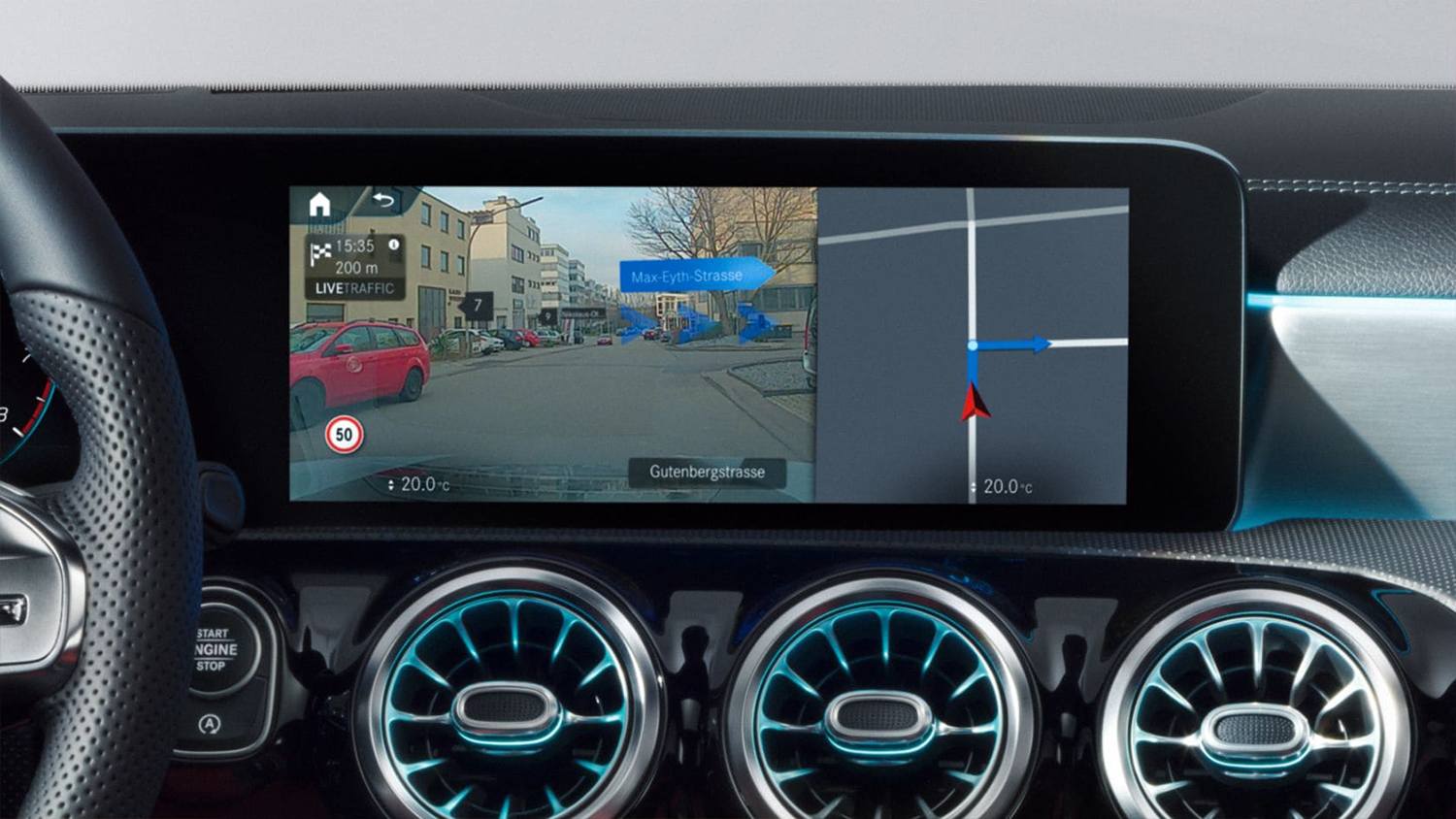 A-klasse-Kompaktlimousine-Interieur-Bildschirm-Touchscreen-Navigation